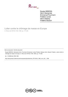 Lutter contre le chômage de masse en Europe - article ; n°1 ; vol.48, pg 177-236