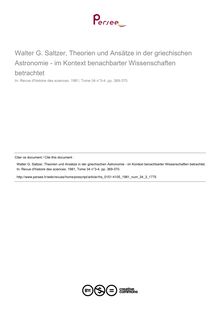 Walter G. Saltzer, Theorien und Ansätze in der griechischen Astronomie - im Kontext benachbarter Wissenschaften betrachtet  ; n°3 ; vol.34, pg 369-370