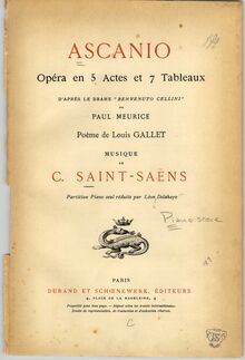 Partition couverture couleur, Ascanio, Saint-Saëns, Camille