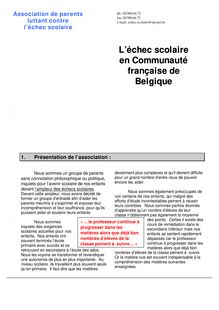 L échec scolaire en Communauté française de Belgique