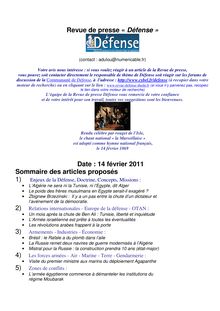 Revue de presse « Défense » Date : 14 février 2011 Sommaire des ...