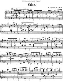 Partition , Valse, 3 pièces pour Piano, Lyapunov, Sergey