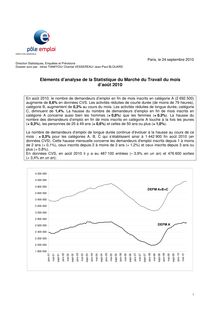 SEE - Eléments d'analyse de la statistique du marché du travail du  mois d'août 2010