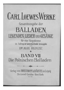 Partition complète, Die Polnischen Balladen, Loewe, Carl