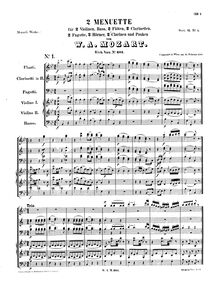 Partition complète, 2 menuets, Mozart, Wolfgang Amadeus