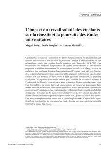 L’impact du travail salarié des étudiants sur la réussite et la poursuite des études universitaires - article ; n°1 ; vol.422, pg 31-50
