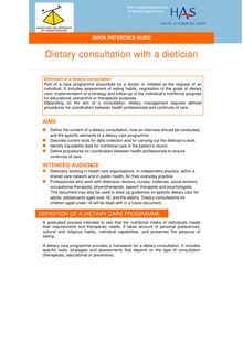 Consultation diététique réalisée par un diététicien - Dietary consultation - Quick reference guide - Version anglaise