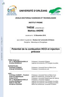 Potentiel de la combustion HCCI et injection précoce, Potential of HCCI combustion and early injection