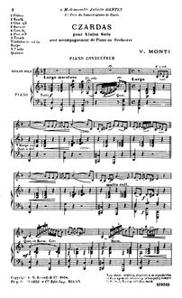 Partition Piano Conductor, Csárdás, Czardas, Monti, Vittorio