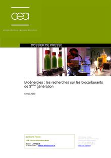 Bioénergies : les recherches sur les biocarburants de 3ème génération