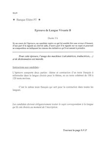 Langues vivantes B 2008 Classe Prepa PT Banque Filière PT