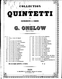 Partition Title page, corde quintette No.6, Op.19, Onslow, Georges