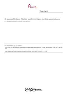 G. Aschaffënburg Études expérimentales sur les associations - compte-rendu ; n°1 ; vol.3, pg 449-451