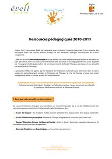 Ressources pédagogiques 2010-2011