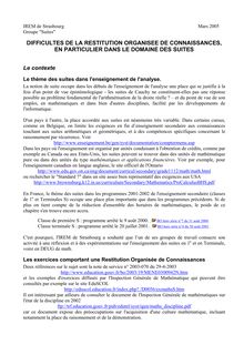 DIFFICULTES DE LA RESTITUTION ORGANISEE DE CONNAISSANCES, EN ...