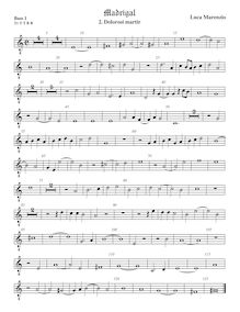 Partition viole de basse 1, octave aigu clef, madrigaux pour 5 voix
