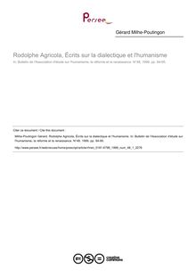 Rodolphe Agricola, Écrits sur la dialectique et l humanisme  ; n°1 ; vol.48, pg 94-95