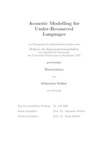Acoustic modelling for under-resourced languages [Elektronische Ressource] / von Sebastian Stüker