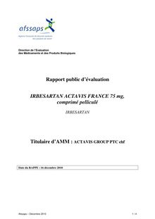 Irbesartan Actavis France 75 mg, comprimé pelliculé