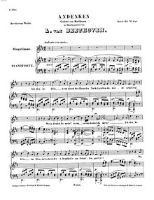 Partition complète, Andenken (Souvenirs), D major, Beethoven, Ludwig van par Ludwig van Beethoven