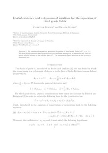 Global existence and uniqueness of solutions for the equations of third grade fluids