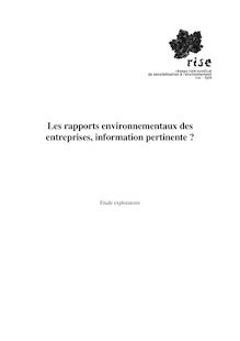Les rapports environnementaux des entreprises, information ...