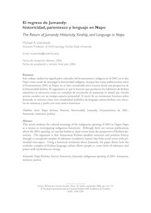El regreso de Jumandy: historicidad, parentesco y lenguaje en Napo (The Return of Jumandy: Historicity, Kinship, and Language in Napo)