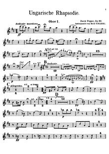 Partition hautbois 1, 2, Hungarian Rhapsody, Op.68, Ungarische Rhapsodie