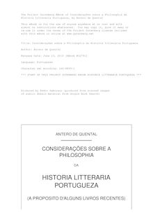 Considerações sobre a Philosophia da Historia Litteraria Portugueza