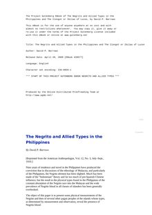 The Negrito and Allied Types in the Philippines and The Ilongot or Ibilao of Luzon