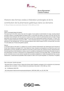 Histoire des formes orales à libération prolongée et de la contribution de la pharmacie galénique dans ce domaine - article ; n°345 ; vol.93, pg 33-44