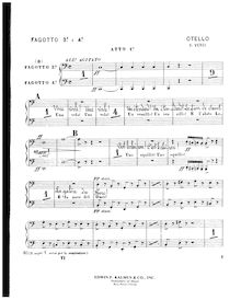 Partition basson 3/4, Otello, Dramma lirico in quattro atti, Verdi, Giuseppe