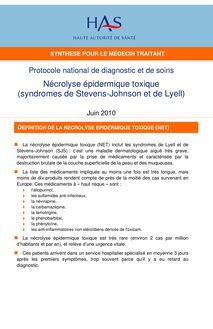 ALD hors liste - Syndromes de Stevens-Johnson et de Lyell - Synthèse pour le médecin traitant sur la Nécrolyse épidermique toxique (syndromes de Stevens-Johnson et de Lyell)