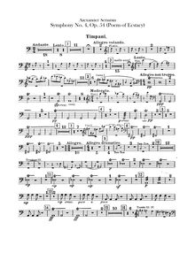 Partition timbales, Bells, tambour et cymbales, Triangle et Tam-Tam, Symphony No.4, Op.54