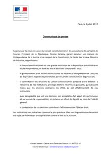 Communiqué de Christiane Taubira - Conseil constitutionnel