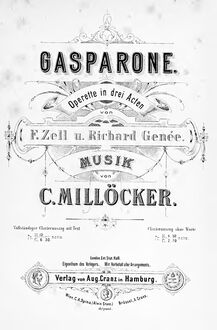 Partition complète, Gasparone, Operette in drei Akten, Millöcker, Carl