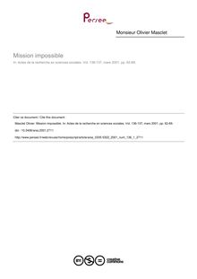 Mission impossible - article ; n°1 ; vol.136, pg 62-69