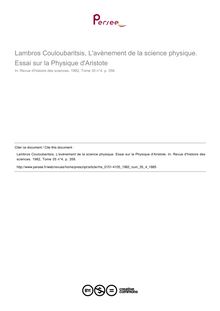 Lambros Couloubaritsis, L avènement de la science physique. Essai sur la Physique d Aristote  ; n°4 ; vol.35, pg 358-358