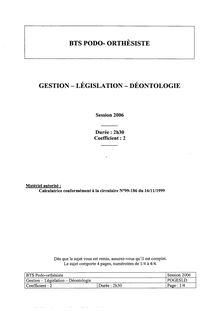 Gestion - législation - déontologie 2006 BTS Podo - orthésiste