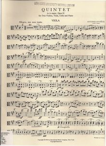 Partition viole de gambe, Piano quintette No.2, Dvořák, Antonín