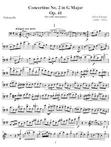 Partition de violoncelle, Concertino No.2 en G Major, Op.41
