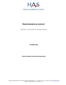 Radiothérapie de contact - Rapport - Radiothérapie de contact