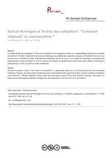 Samuel Huntington et le choc des civilisations. Civilisation religieuse ou cosmosystème ? - article ; n°1 ; vol.14, pg 107-124