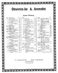 Partition complète, 12 Etudes, Arensky, Anton