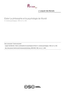 Eisler La philosophie et la psychologie de Wundt - compte-rendu ; n°1 ; vol.9, pg 502-502