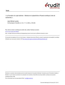PDF 219 ko - La formation du sujet stalinien: littérature et ...