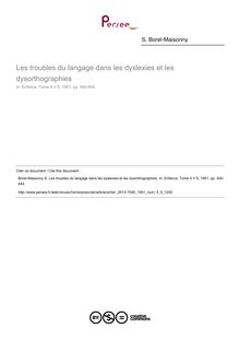 Les troubles du langage dans les dyslexies et les dysorthographies - article ; n°5 ; vol.4, pg 400-444
