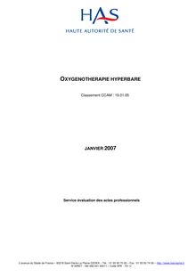 Oxygénothérapie hyperbare - Synthèse OHB