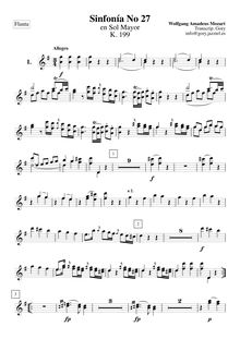 Partition flûtes 1, 2, Symphony No.27, G major, Mozart, Wolfgang Amadeus