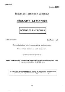 Sciences physiques 2008 BTS Géologie appliquée